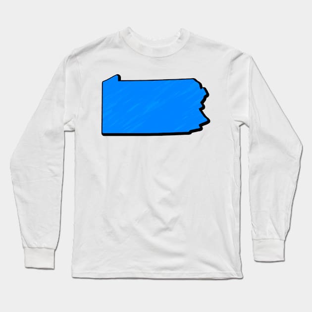 Bright Blue Pennsylvania Outline Long Sleeve T-Shirt by Mookle